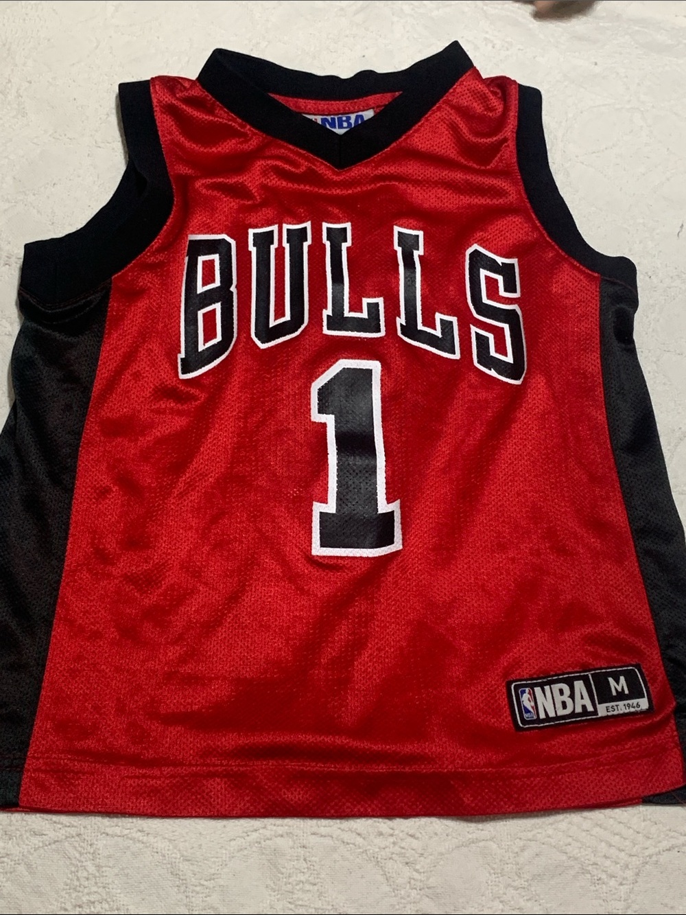 NBA Red and Black Bulls #1 Kids Basketball Jersey
